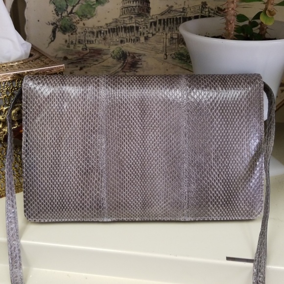 Gray python snakeskin shoulder bag vintage purse - Picture 2 of 8